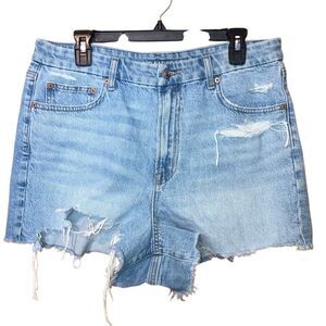 American eagle strigid curvy 90’s boyfriend light wash high rise distressed shor